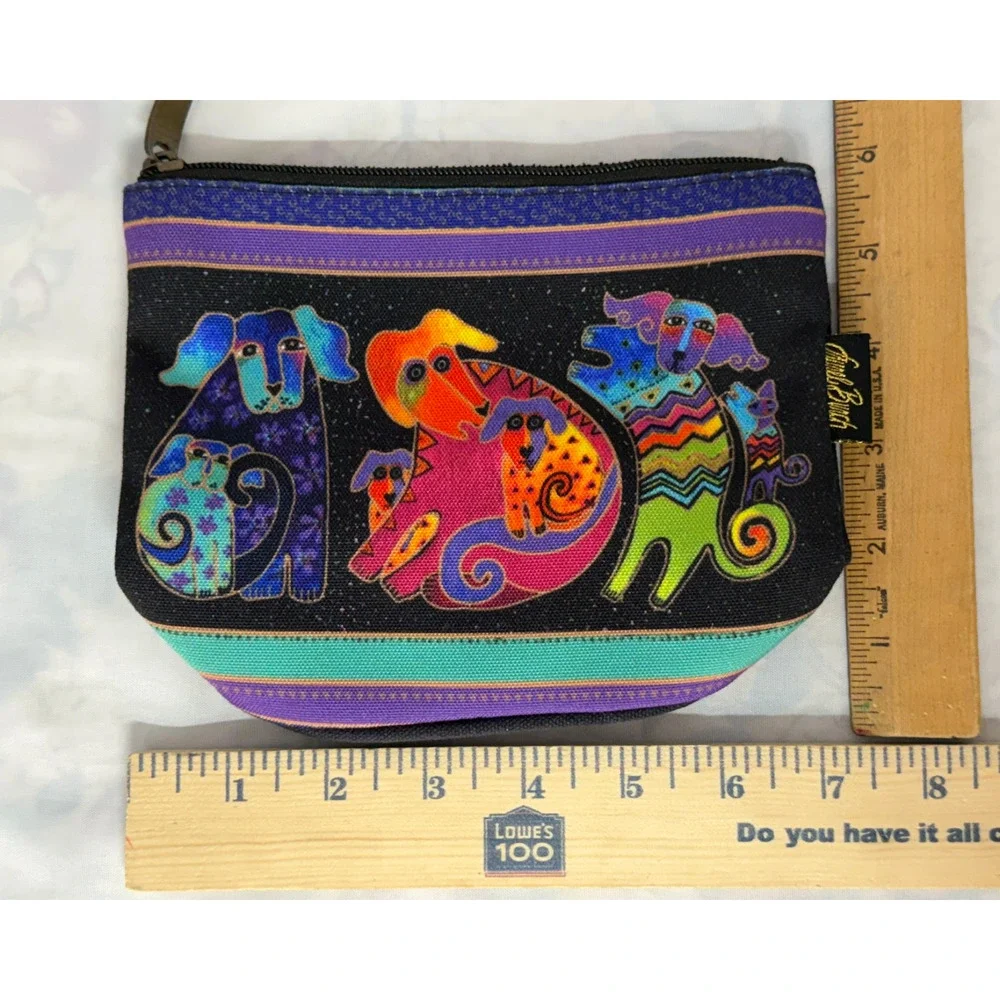 Laurel Burch Dogs & Doggies Canvas Cosmetic Zip Pouch Makeup Bag Travel Case